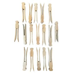 Unbranded Wooden Clothespins Primitive Folk Art Carved Pegs 17pc Natural Wood